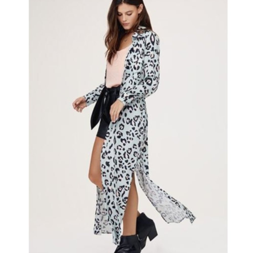 NWT David Lerner Lola Safari Maxi Shirt Dress in Blue Painted Leopard